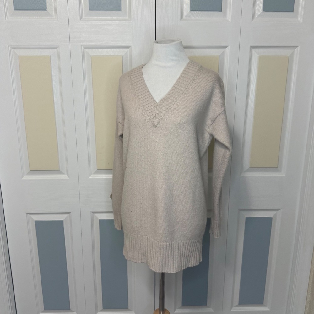 Athleta V-Neck Wool Cashmere Blend Sweater‎ Tunic Beige XXS